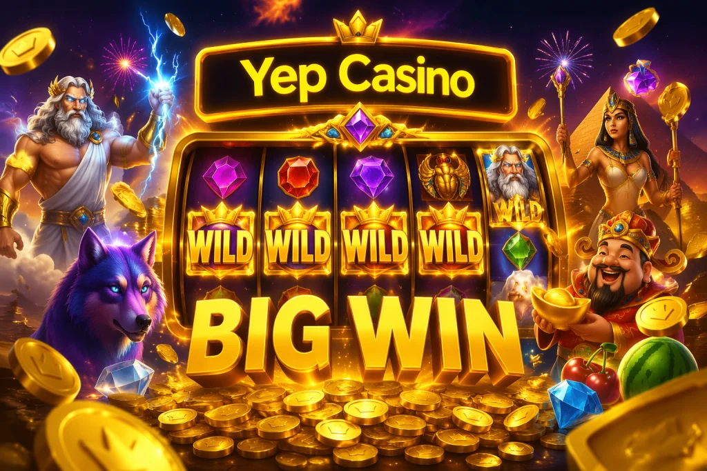 Smartphone met een winnend cash-out-saldo en iDEAL-bevestiging, gouden munten stromen uit het scherm — cashback en uitbetaling bij Yep Casino